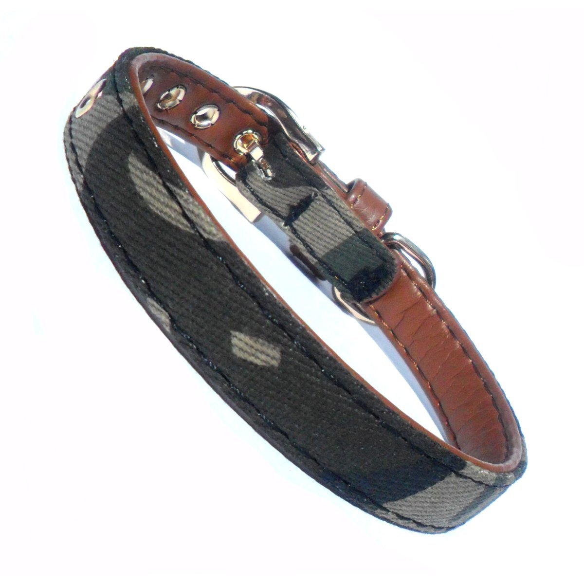 Army Fabric & Brown Vegan Leather Collar