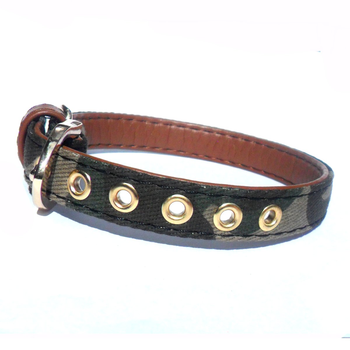 Army Fabric & Brown Vegan Leather Collar